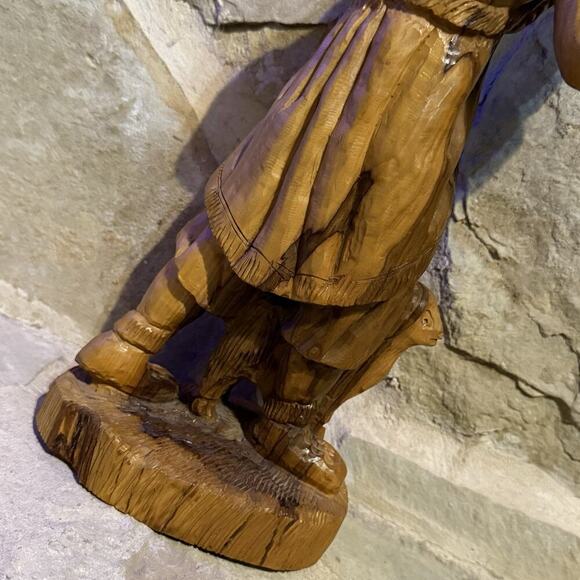 VTG 1975 Hand Carved Olive Wood Statue Man Sheep Shepherd 15" Old City Jerusalem - Picture 6 of 16